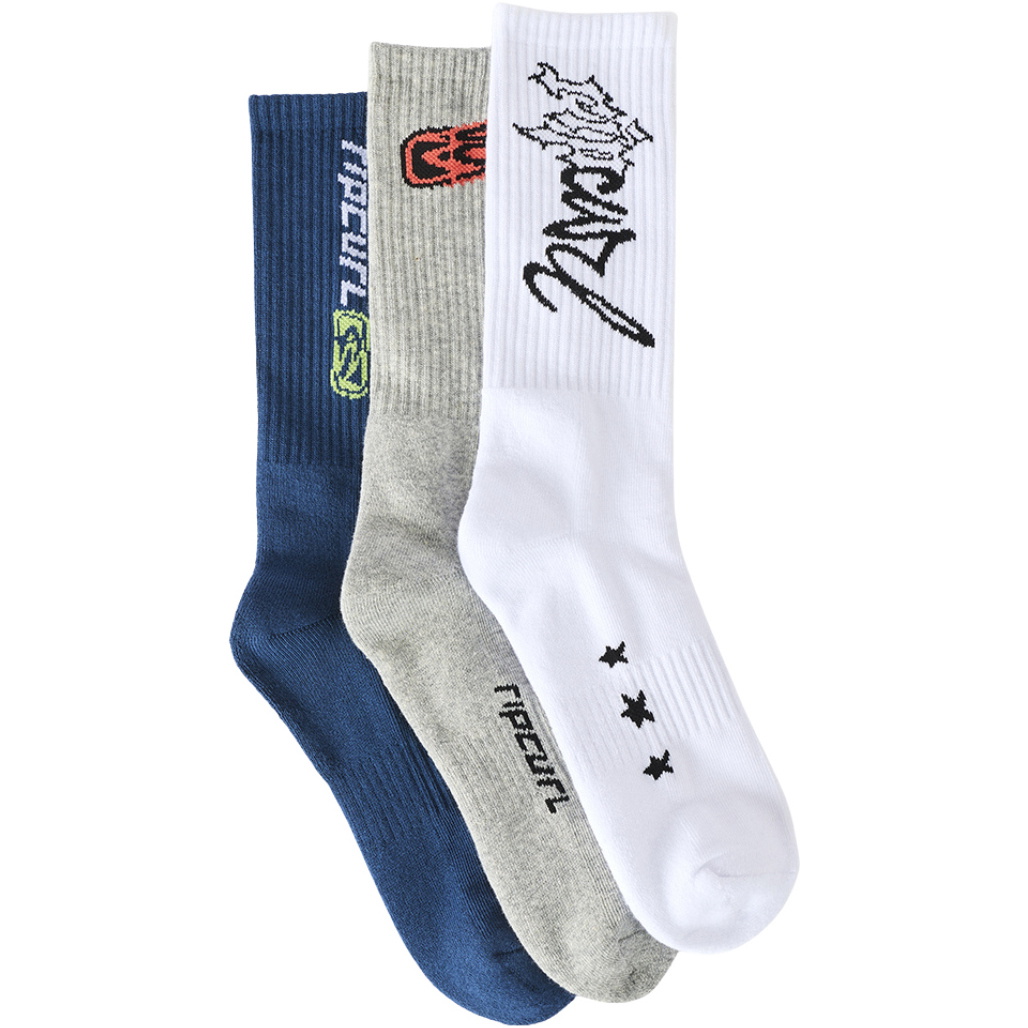 2026 Rip Curl Mens Retro Crew Sock 3 Pack 00GMSO - Grey Heather